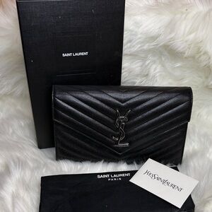 Saint Laurent Black Chevron Leather Clutch